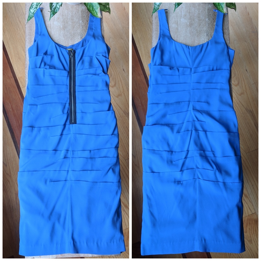 Nicole Miller Blue Silk Dress Exposed Zipper